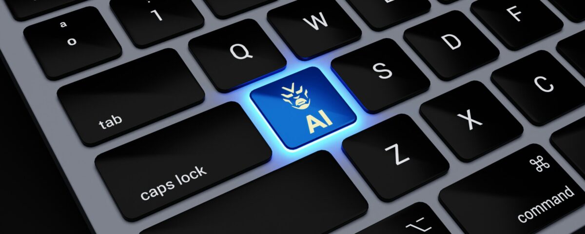 a computer keyboard with a blue light on it