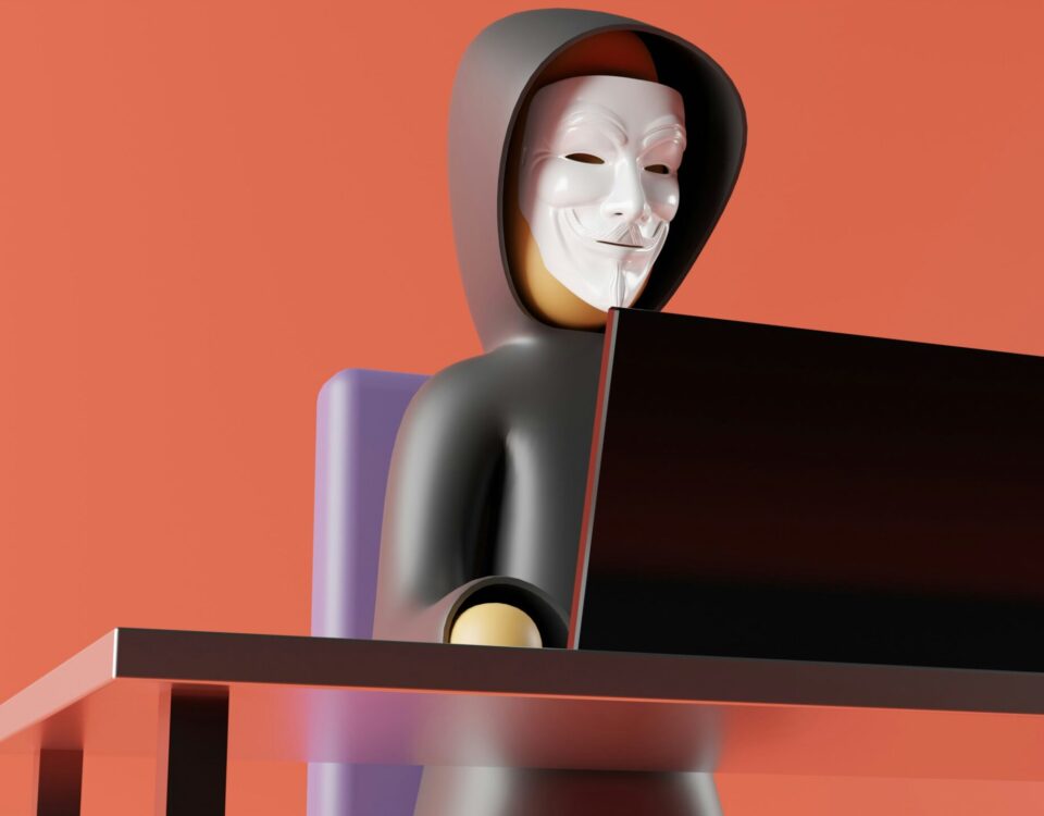 hacker typing on a laptop lego style